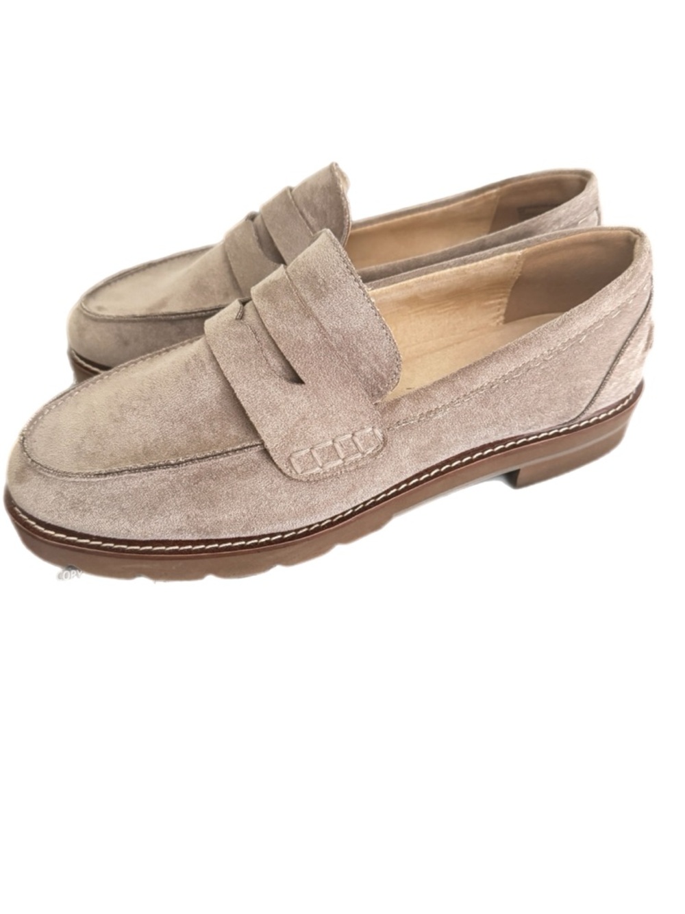 Anne Klein Everly Taupe Fabric Penny Loafers โ Size 9W